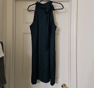 Dark Teal Midi Sheath Dress with Halter Neckline for Cocktail